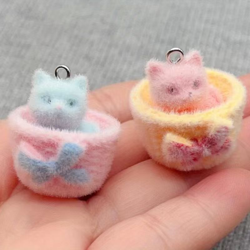 Resin Art Diy Kit - 4 buah liontin kucing resin 3D,