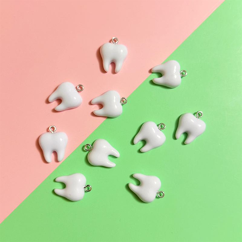 Resin Art Diy Kit - 10 Buah Liontin Resin Gigi Putih