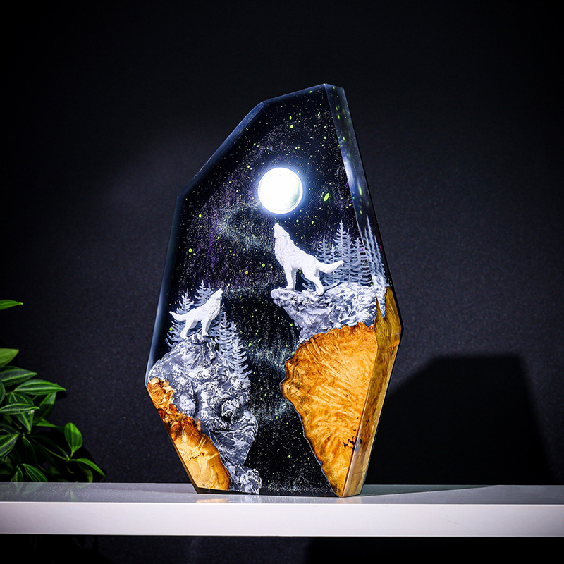Resin Art Resin - Lampu Meja Resin Figur Hewan Alam
