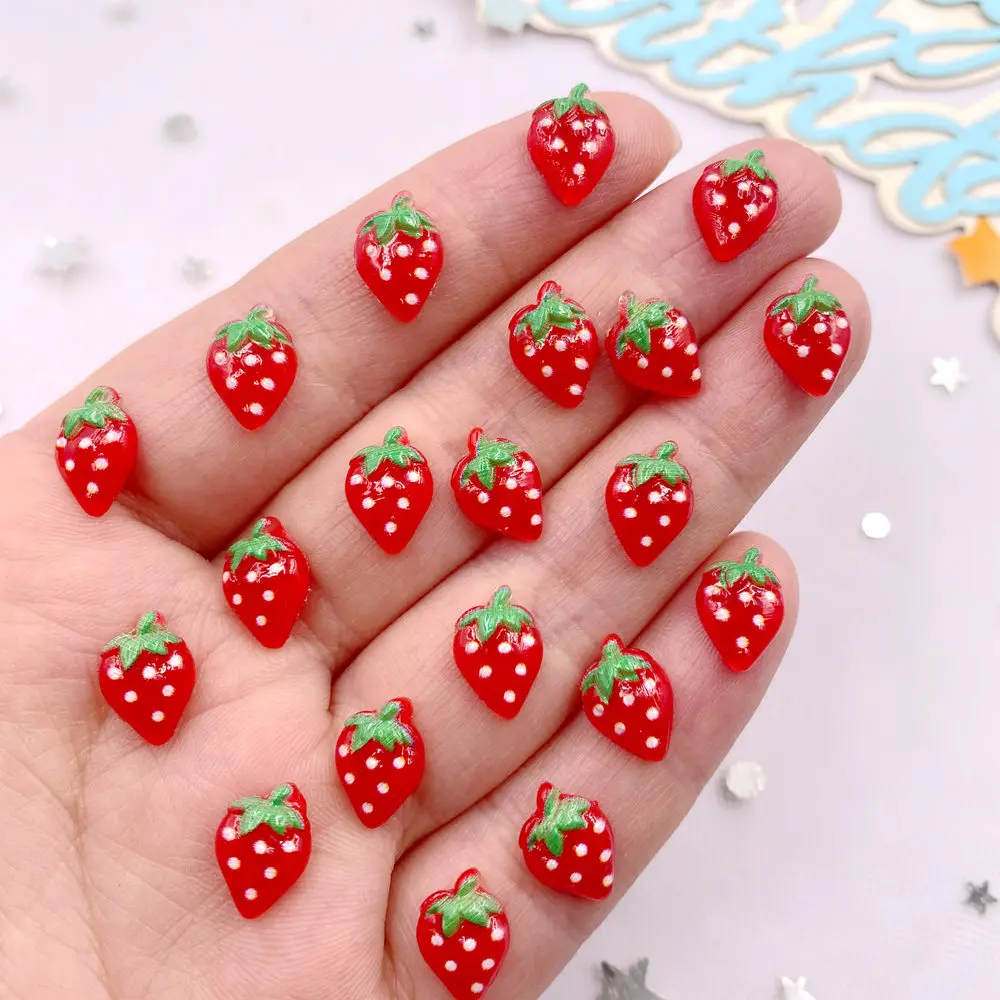 60 Buah Patung Stroberi Merah  - Glitter Powder Resin ulasan dan harga